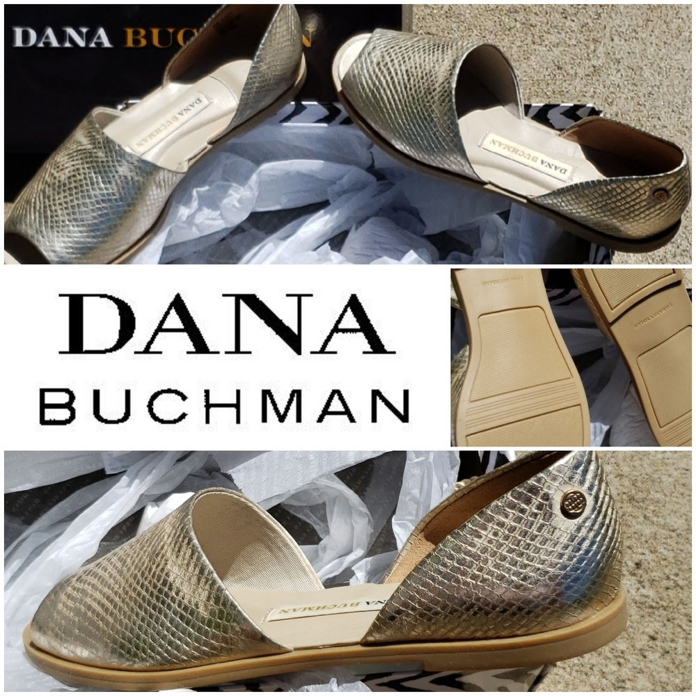 Dana Buchman gold Camilla peep toe flats